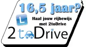 2todrive logo rijlessen vanaf 16,5 jaar. Begeleid auto rijden vanaf 17 jaar.